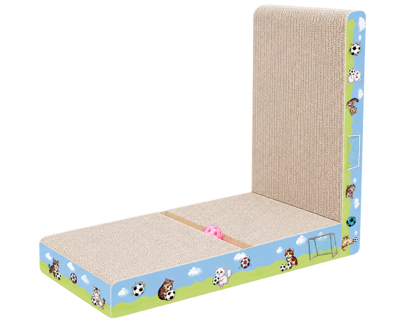 FANJUN-AMTECH L-shaped white corrugated cat scratcher with floor and vertical panels